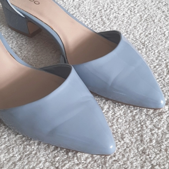ALDO Lovely Blue Grey Patent Shoes - Pointy Toe, Ankle Strap, Cushion Insole - Picture 6 of 17
